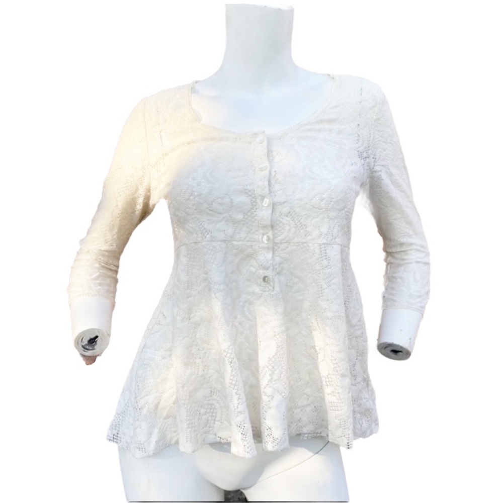 Free People Womens XS/TP Shirt Top Lace Cream Ivory Sheer Pullover RN66170